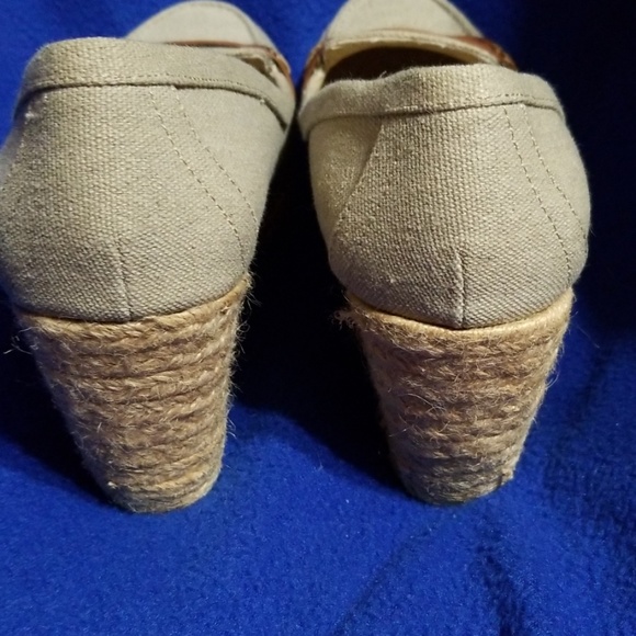 Bass Wedge Shoes Canvas Gray Tan Brown Loafer 8.5M - Picture 2 of 5